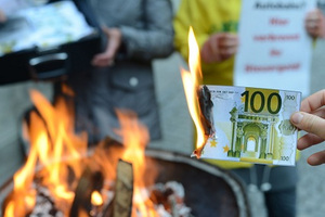 © Greenpeace/Georg Mayer -  "Hier verbrennt  Ihr Steuergeld!" meinen die NGO-Vertreter