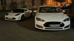 © oekonews / Tesla Model S und Tesla Roadster vor der Türe