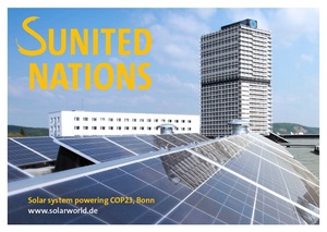 © Unter dem Titel SUNITED NATIONS weist SolarWorld auf Postkarten im Bonner Stadtgebiet auf die Bedeutung der Solarenergie für die globale Energieversorgung hin.