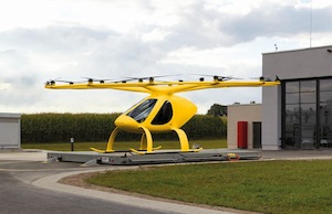 © (Fotomontage: ADAC Luftrettung / Volocopter / Ähnlich wie in diesem Bild wird der Volocopter aussehen, der im Rettungsdienst zum Einsatz kommen soll.
